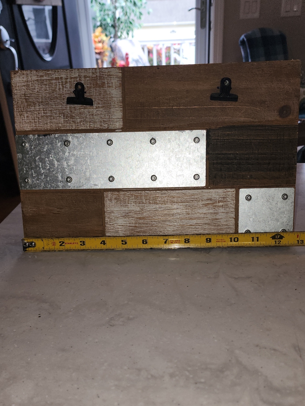 Hobby Lobby Brown Wood and Galvanized Metal Clip Photo Board
